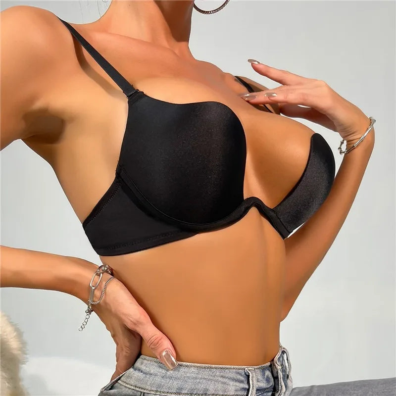 M&T Wear - Push Up Bra Backless Women Bras Low Cut Sexy Plunge Brassiere Open Back Wedding Underwear Invisible Seamless Deep U Lingerie