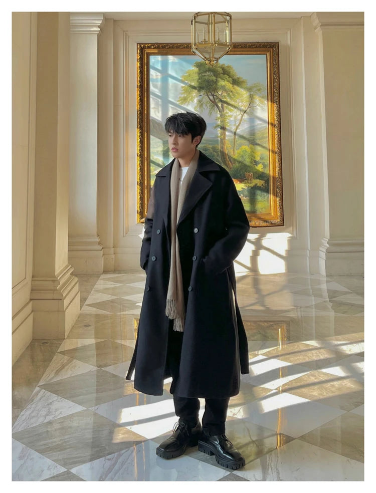 M&T Wear - Thick Korean Vintage Long Woolen Trench Coat for Men