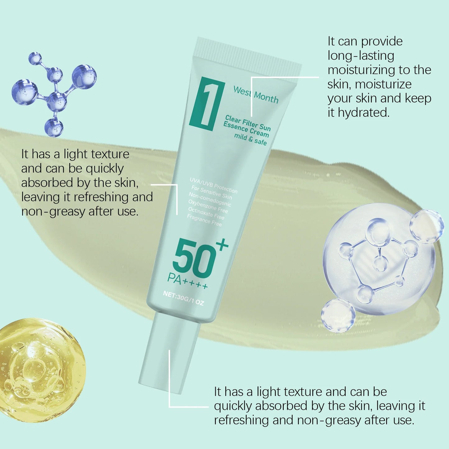 Anti Sun Cream SPF50 UV Defense Broad Spectrum Sunlight Protection Reduce Redness Hydrating Waterproof Prevent Sunburn Sunscreen