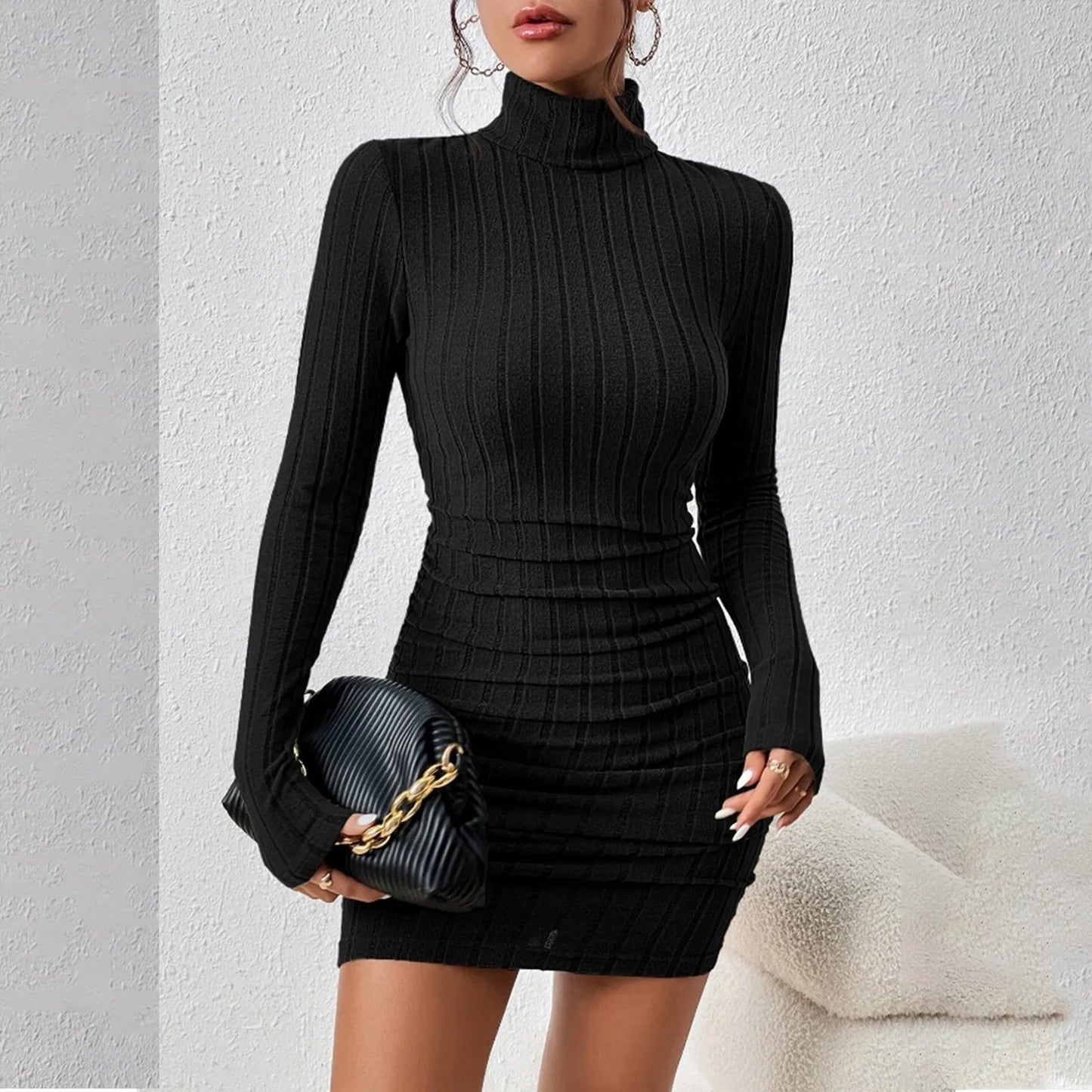M&T Wear - Elegant Turtleneck Bodycon Mini Dress