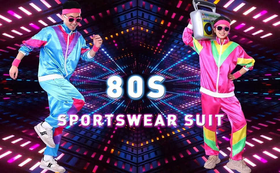 M&T Wear - Tracksuit Costumes for Men 90s Hip Hop Shell Suit Costume Mens 80s Retro Tracksuit Jacket Disco Costume Windbreaker and Pants