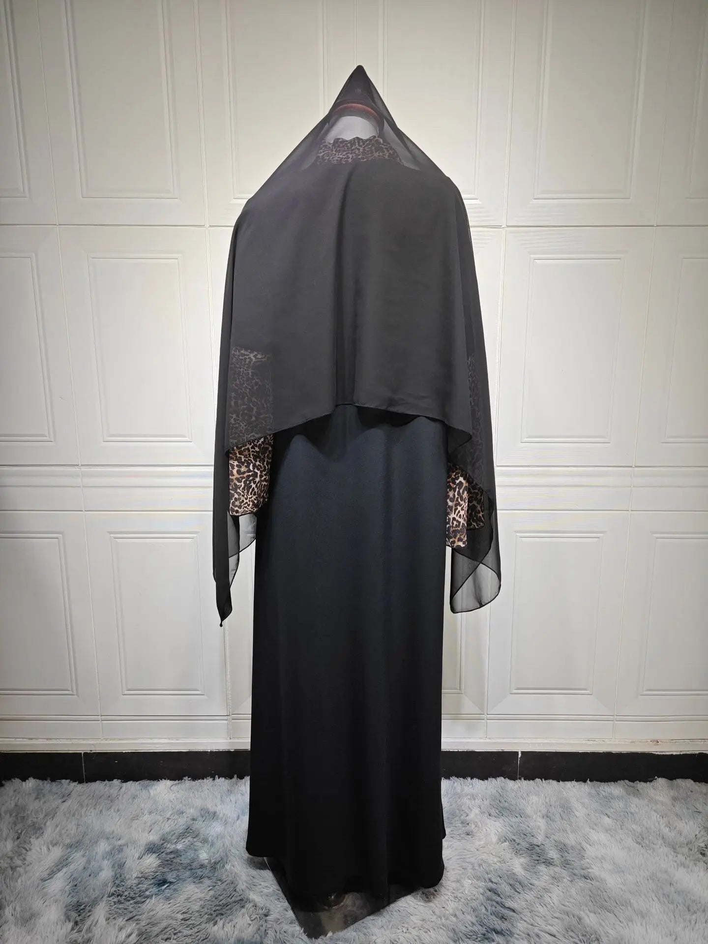 M&T Wear - Leopard Print Chiffon Open Abaya with Zipper