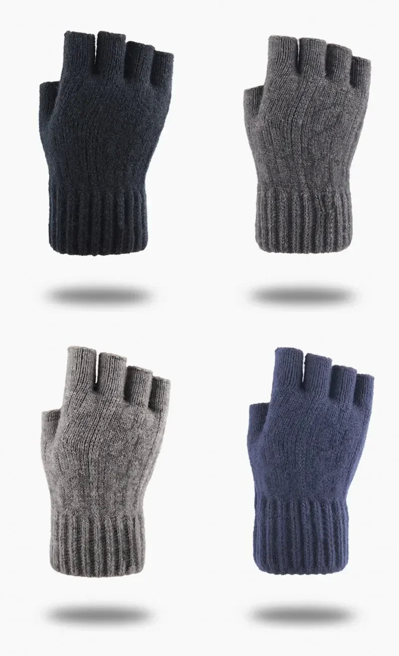 M&T Wear - Winter Gloves For Men Half Finger Writing Office Cycling Knitted Gloves Students Alpaca Wool Warm Thick Elastic Driving Gloves