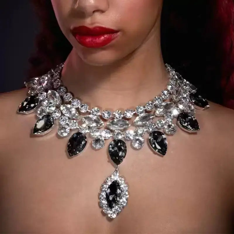 M&T Wear - Black Water Droplet Rhinestone Choker Necklace