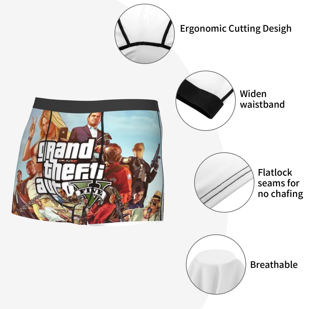 M&T Wear - Custom Grand Theft Auto Adventure Game Underwear Men Breathable GTA Boxer Briefs Shorts Panties Soft Underpants For Homme