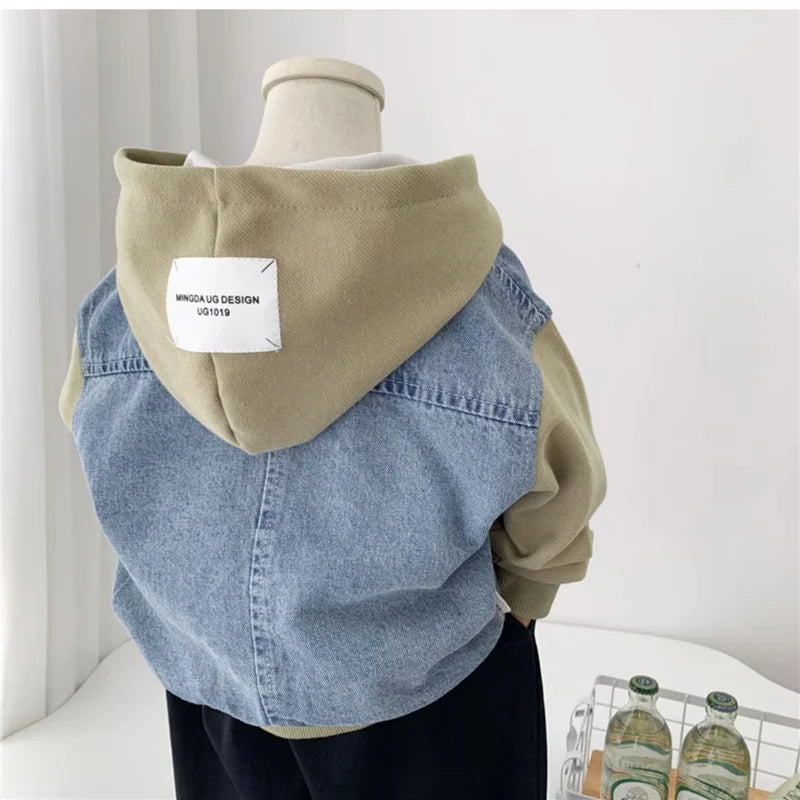 M&T Wear - Boys Jeans Jackets Spring Girls Fashion Hooded Coats Autumn Children Clothes Kids Casual Zipper Colorblocking Outerwear 1-10Y
