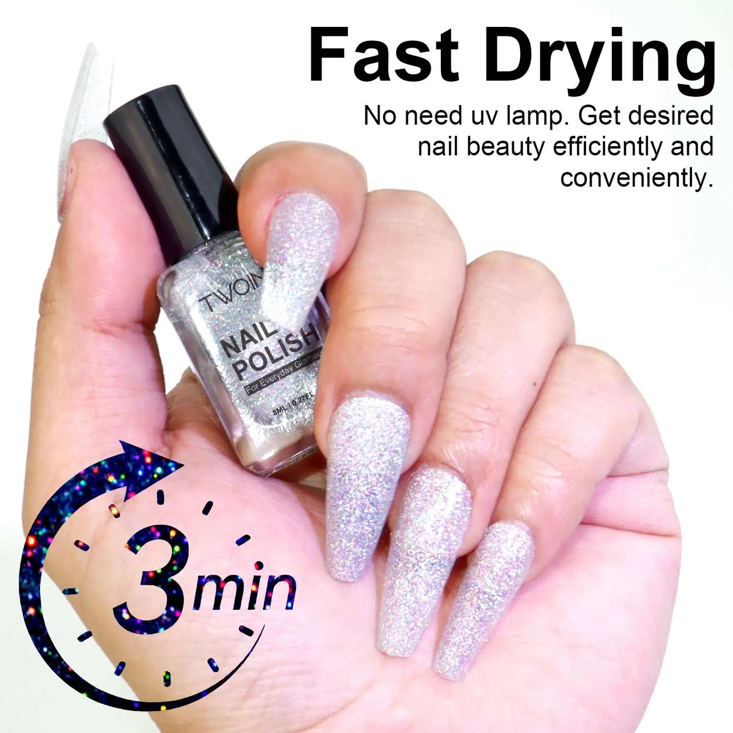 M&T Wear - 8ml Holographic Silver Glitter Nail Polish