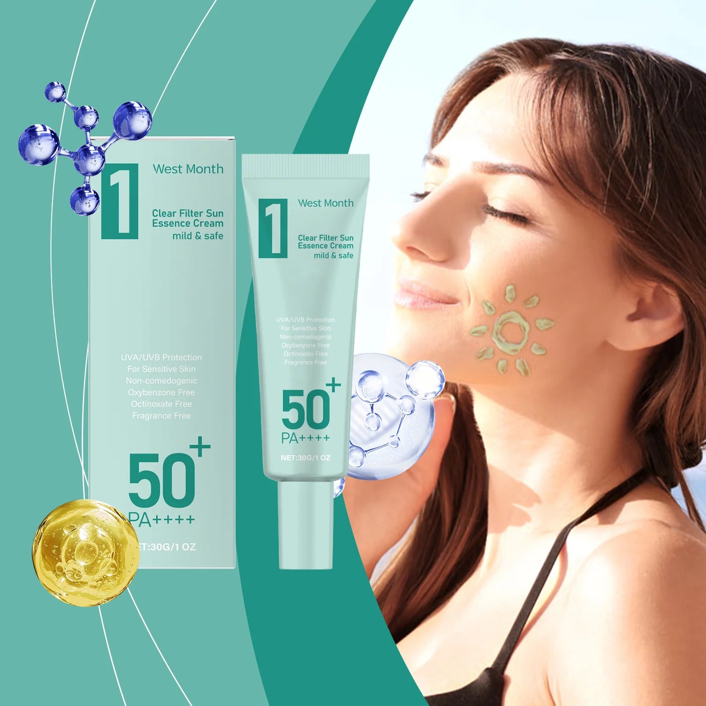 Anti Sun Cream SPF50 UV Defense Broad Spectrum Sunlight Protection Reduce Redness Hydrating Waterproof Prevent Sunburn Sunscreen