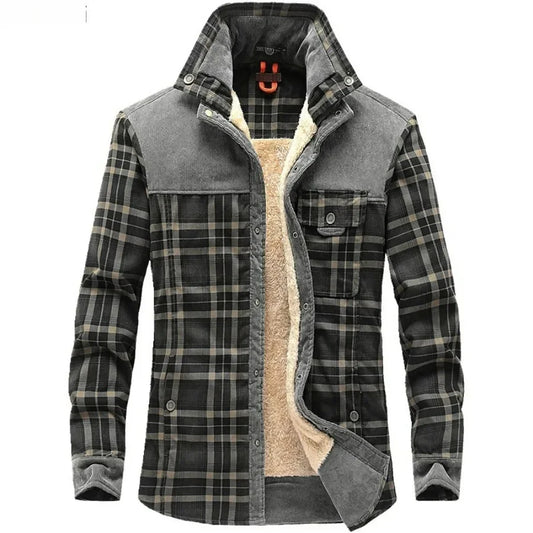 M&T Wear - Men's Windproof Plaid Fleece Shirt Jacket
