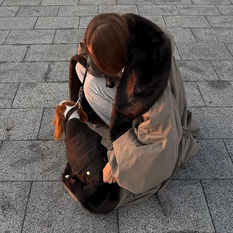 M&T Wear - Oversize Faux Fur Collar Lace-Up Fashion Long Coat