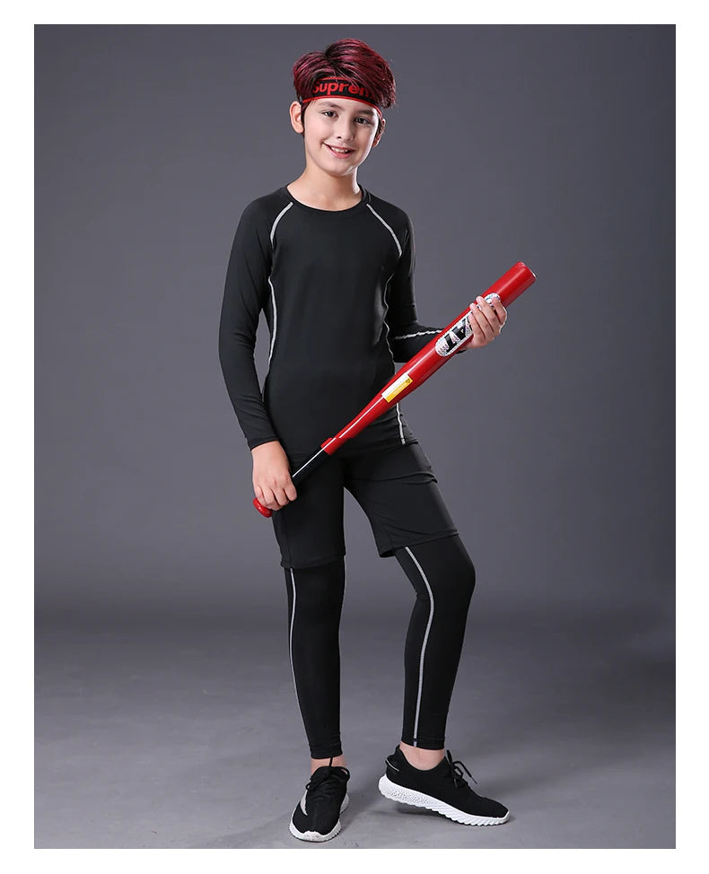 M&T Wear - Fitness Tracksuits Youth Warm Pants Tops Underwear Tight Sports Clothes for Boys Compression Running Basketball Sportswear