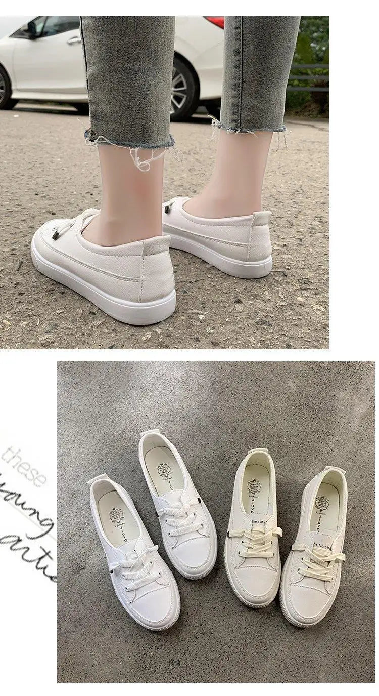 M&T Wear - Women's Shoes New PU Leather Comfortable Casual Sports Shoes Fashionable Versatile Flat White Shoes