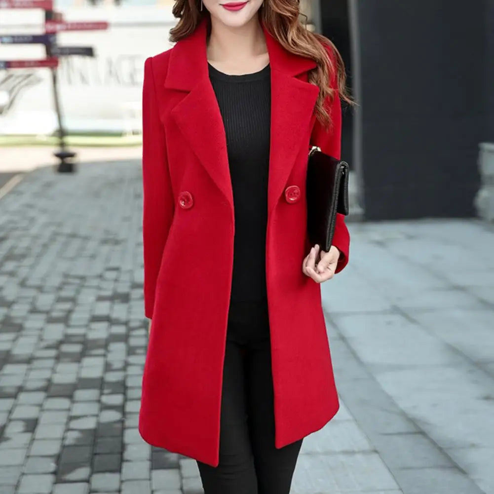 Winter Coat Women Thick Pockets Overcoat Notch Collar Fall Coat