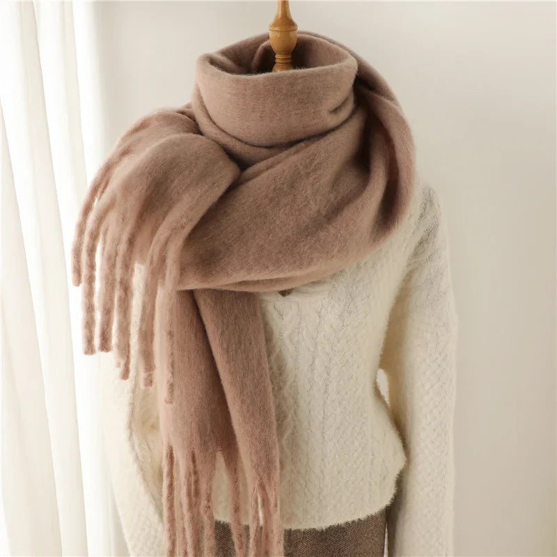M&T Wear - Winter Scarf for Women Cashmere Warm Solid Pashmina Blanket Wraps Female Thick Soft Bufanda Big Tassel Shawl Long Poncho Echarpe