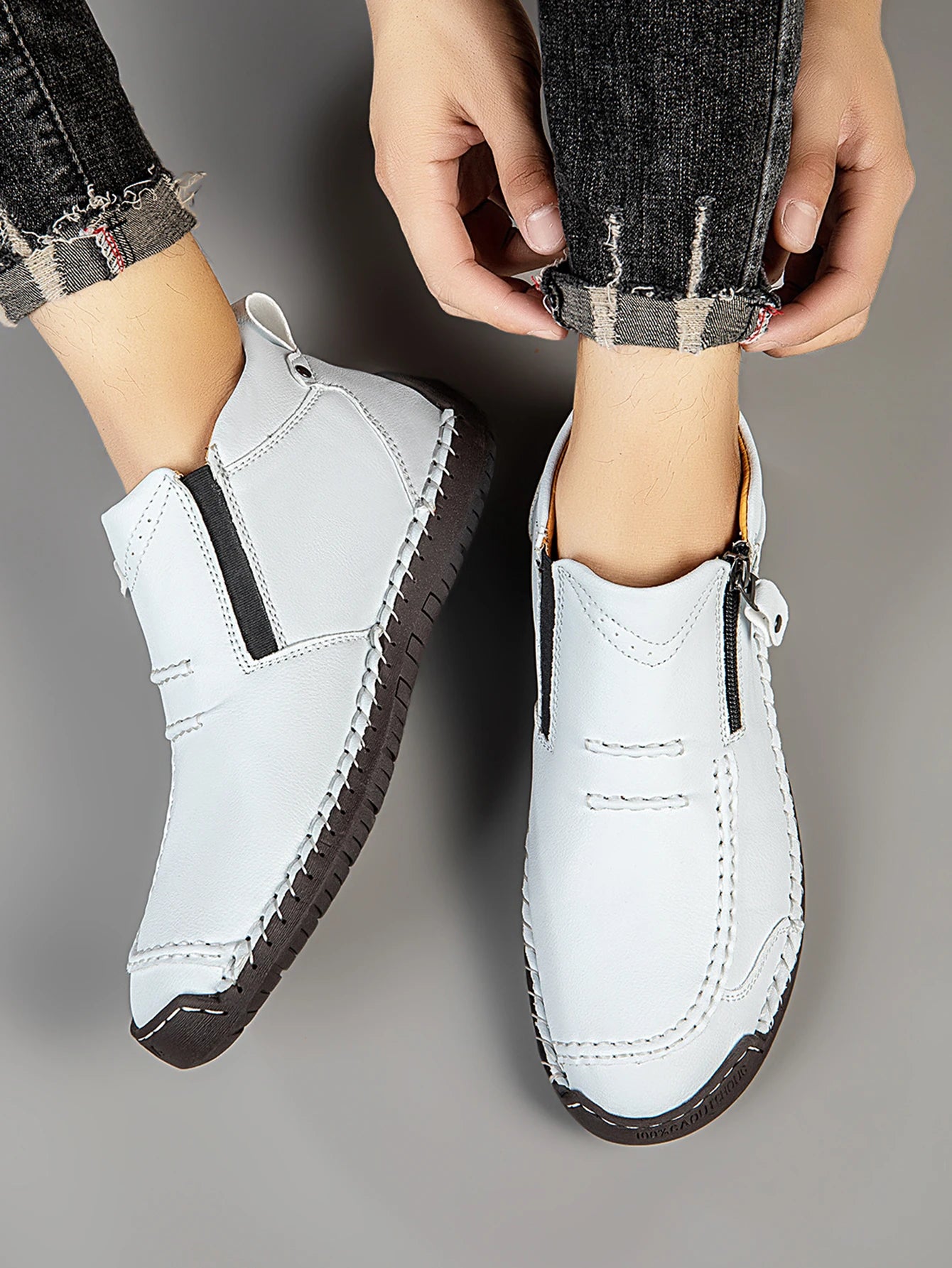 M&T Wear - New Casual Shoes for Men White Luxury Round Toe Men Ankle Boots Light Slip on Walking Shoes Outdoor Comfor Men High Top Sneakers