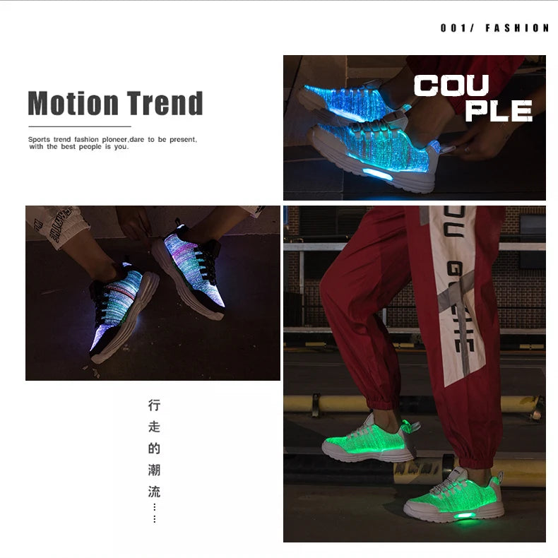 M&T Wear - Women LED Shoes Light Up Sneakers USB Recharging Fiber OPTIC Cloth Elastic Sole Glowing Luminous Flashing  Luxury Party Shoes