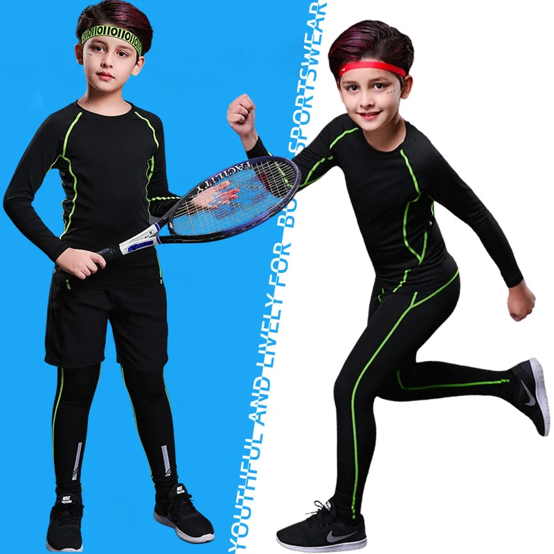 M&T Wear - Fitness Tracksuits Youth Warm Pants Tops Underwear Tight Sports Clothes for Boys Compression Running Basketball Sportswear