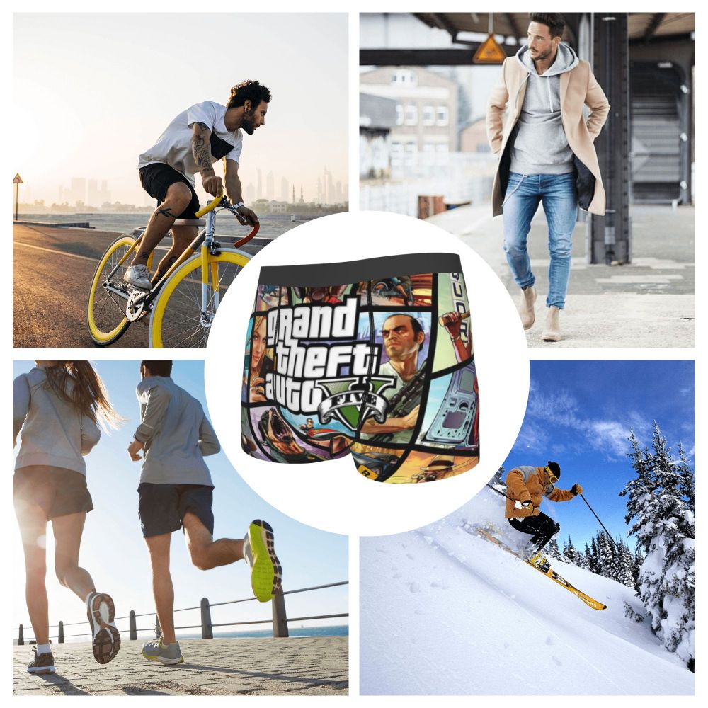 M&T Wear - Custom Grand Theft Auto Adventure Game Underwear Men Breathable GTA Boxer Briefs Shorts Panties Soft Underpants For Homme