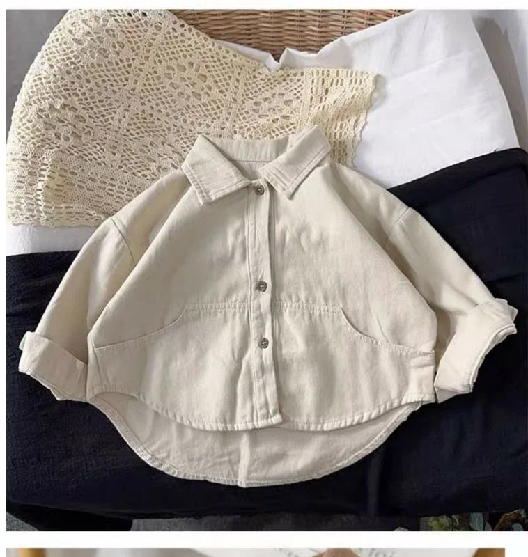 M&T Wear - Korean Children's Clothes 2025 Cotton Solid Color Long Sleeve Shirt for Boy 2-6Y Kids Blouse for Girls Loose Fit Casual Shirt