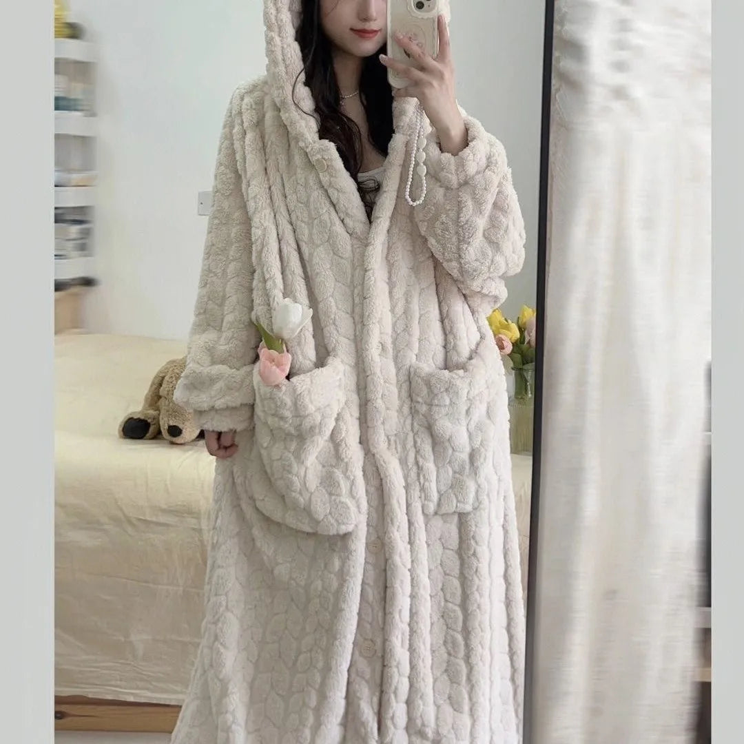M&T Wear - Korean-Style Coral Fleece Flannel Robe