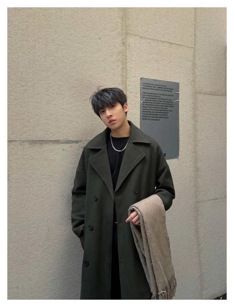M&T Wear - Thick Korean Vintage Long Woolen Trench Coat for Men