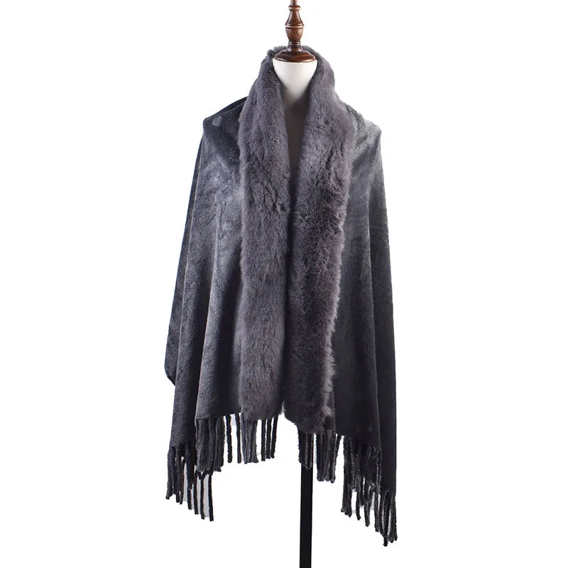 M&T Wear - Winter New Solid Color Shawl Warm Women's Wool Neck Scarf Shawl Dual purpose Thickened Dress Shawl