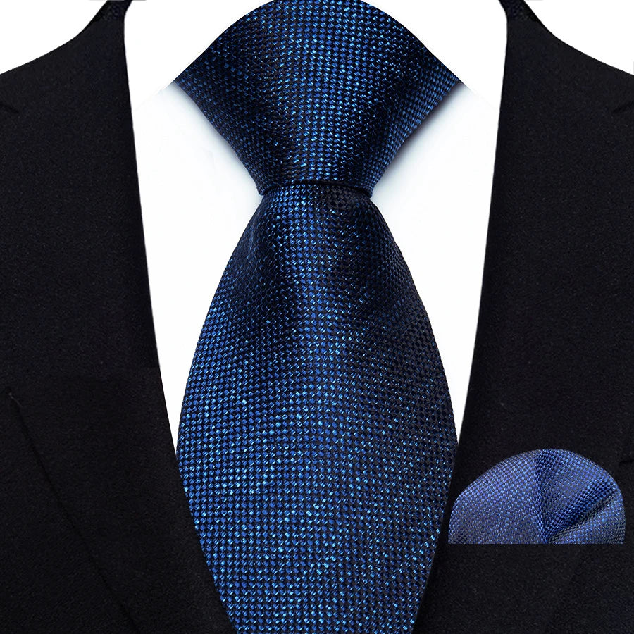 M&T Wear - Luxury Navy Solid 8cm NeckTie & Pocket Square Set