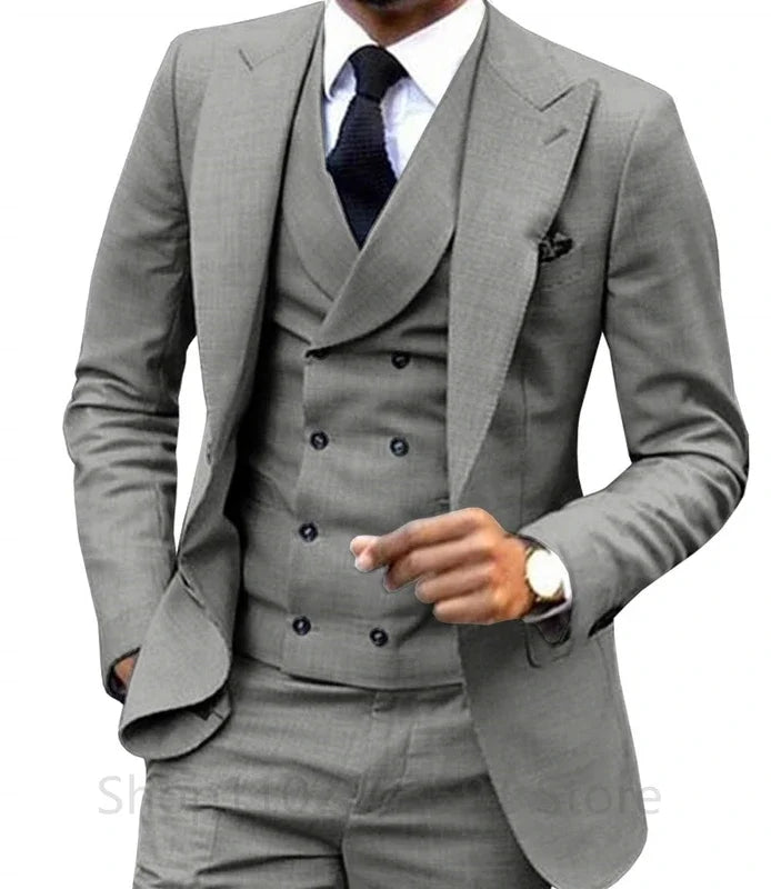 M&T Wear - 3-Piece Men's Wedding & Business Suit – British Style Slim Fit Tuxedo