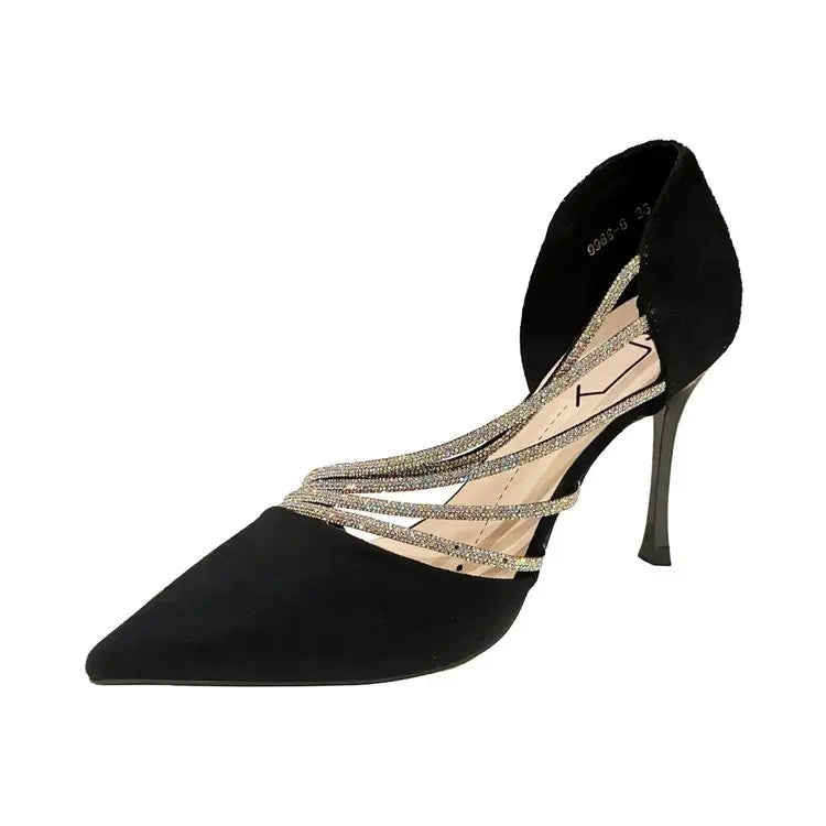 M&T Wear - Women Evening Party High Heels New  Pumps Elegant Ladies Pointed To Black  Strappy Stripper Shoes for Women