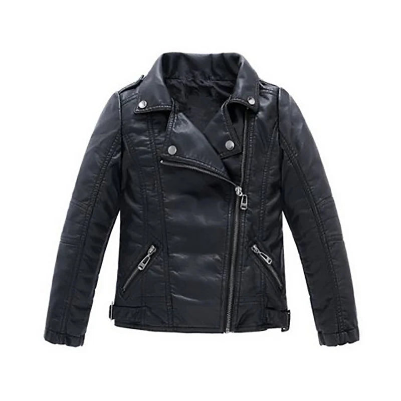 M&T Wear -  faux leather Jacket Children PU Coat Long Sleeve Zip Belt Locomotive Jacket Stylish Teen Kids Boys Jackets