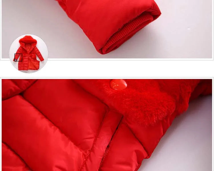 M&T Wear - Winter Warm Jackets for Girls Fashion Fur Hooded Children Girls Waterproof Outwear Kids Cotton Lined Parkas