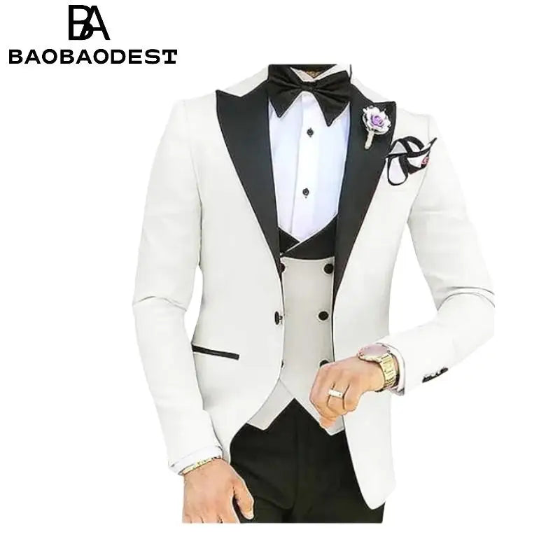 M&T Wear -  Men’s 3-Piece Tuxedo Suit with Lace Lapel – Stylish Party & Dinner Set