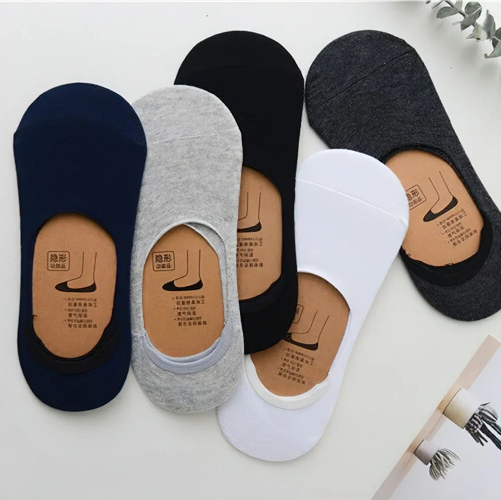 M&T Wear - 5 Pairs Men's Invisible Non-Slip Cotton Boat Socks