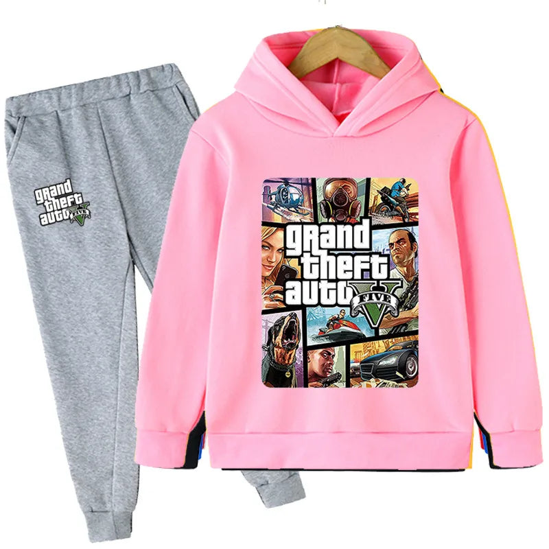 M&T Wear - Kids Game Gta 5 2pcs Hooded Sweatshirt+Jogging Pants Suits 3-13 Years Boys Girls Spring Autumn Tracksuits Children Clothes Sets