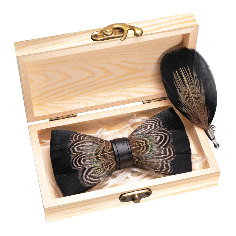 Wedding Bow Tie for Men Classic Burgundy Pre-tied Bowtie brooch wooden box Set for Party Show Butterfly Knot Groom best man Gift