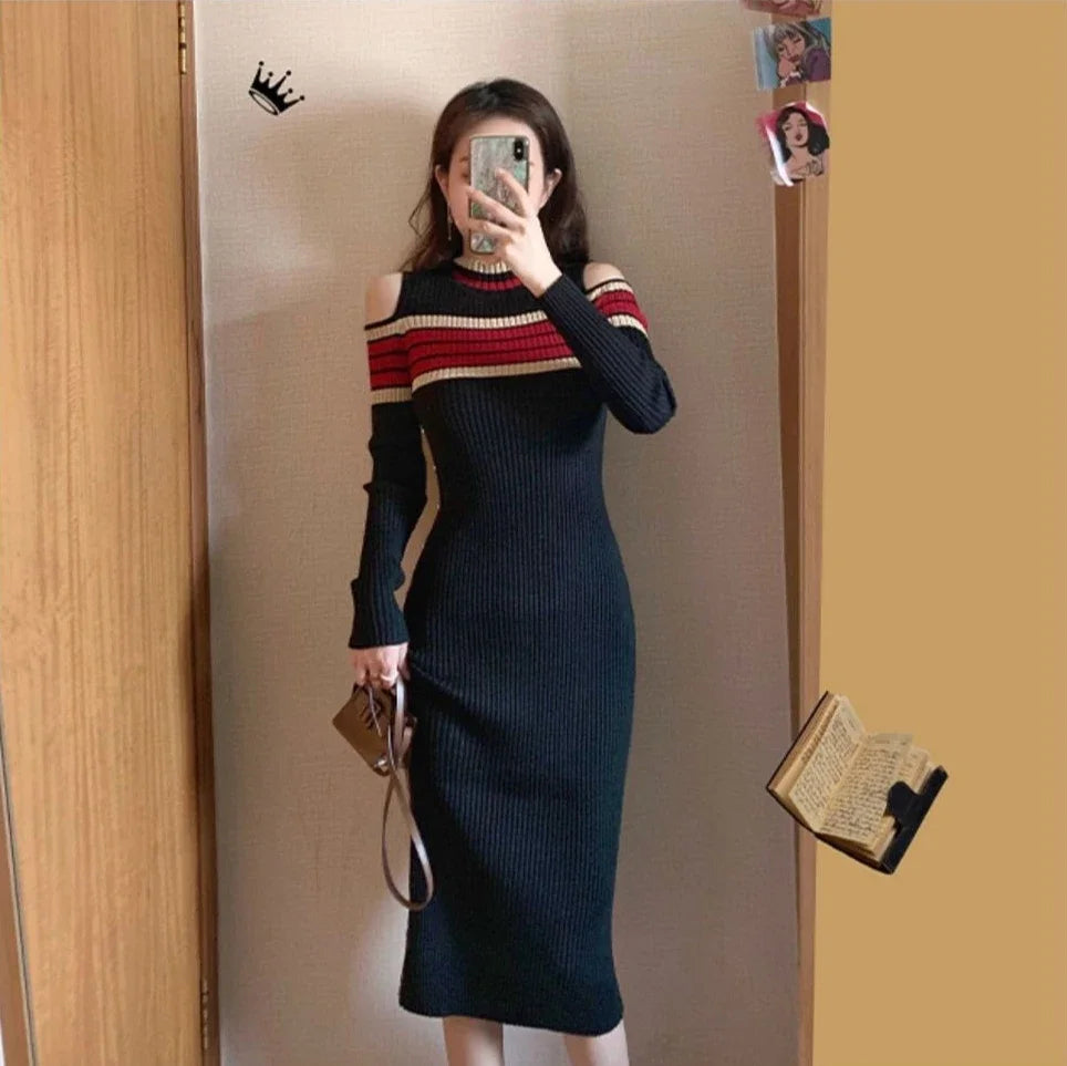 M&T Wear - Elegant Striped Bodycon Crochet Dress