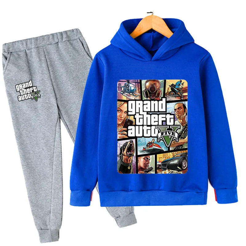M&T Wear - Kids Game Gta 5 2pcs Hooded Sweatshirt+Jogging Pants Suits 3-13 Years Boys Girls Spring Autumn Tracksuits Children Clothes Sets