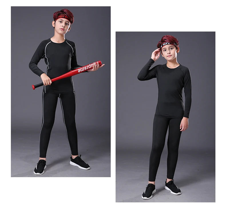M&T Wear - Fitness Tracksuits Youth Warm Pants Tops Underwear Tight Sports Clothes for Boys Compression Running Basketball Sportswear
