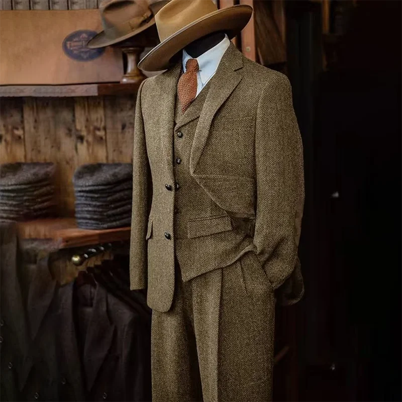 M&T Wear Men’s 3-Piece Herringbone Suit – Luxury 2025 Edition