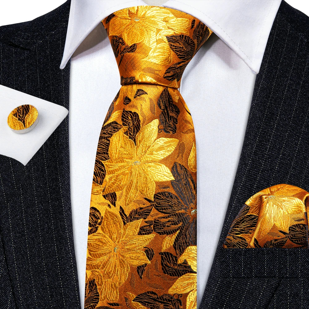 M&T Wear - Exquisite Floral Silk Necktie & Cufflink Set
