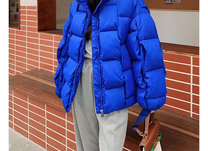 M&T Wear - Winter Jacket for Women Three-dimensional Plaid Woven Fashion Coat Solid High Street Warm and Thick 2023 Winter New Down Jacket