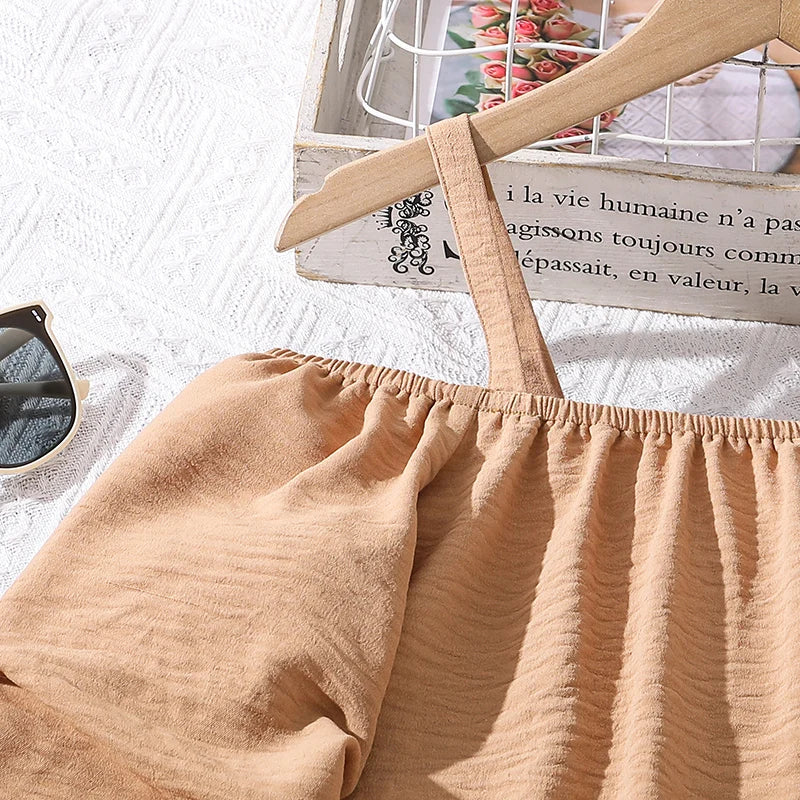 M&T Wear - Kids Clothing Sets For Girls Khaki Off-shoulder Long sleeve Top & Stripe Printing Pants Summer Resort Style Children Suits OOTD