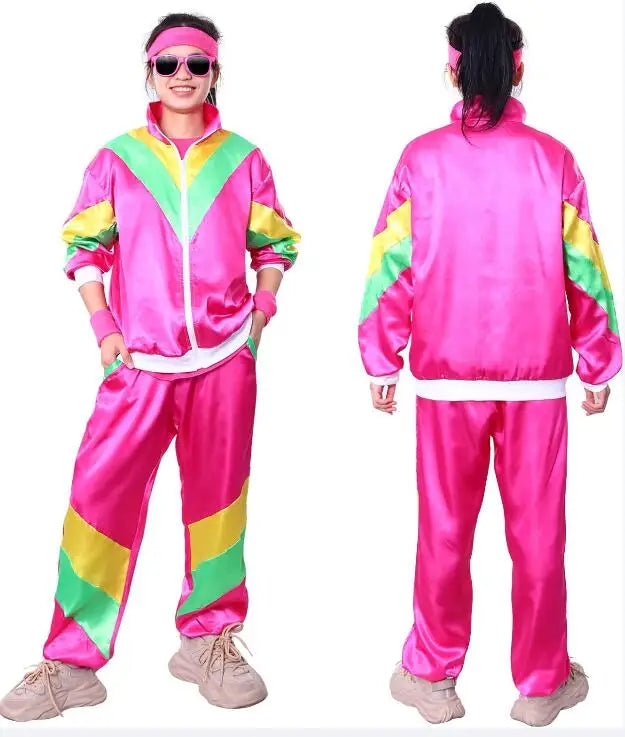 M&T Wear - Tracksuit Costumes for Men 90s Hip Hop Shell Suit Costume Mens 80s Retro Tracksuit Jacket Disco Costume Windbreaker and Pants