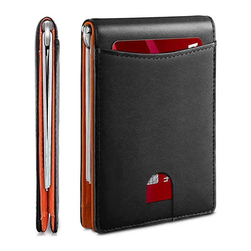 M&T Wear - Slim RFID Leather Money Clip Wallet for Men