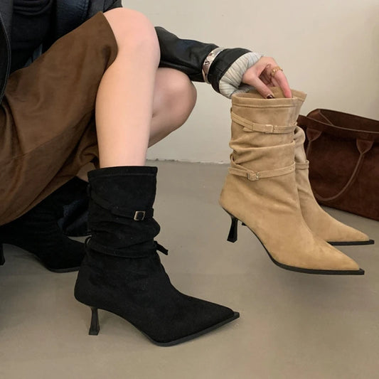 M&T Wear -  Sexy Pointed Toe Women Boots Autumn High Heels Shoes Luxury Chelsea Boots Party Stiletto Pumps New Plus Size 40 Mujer Botas