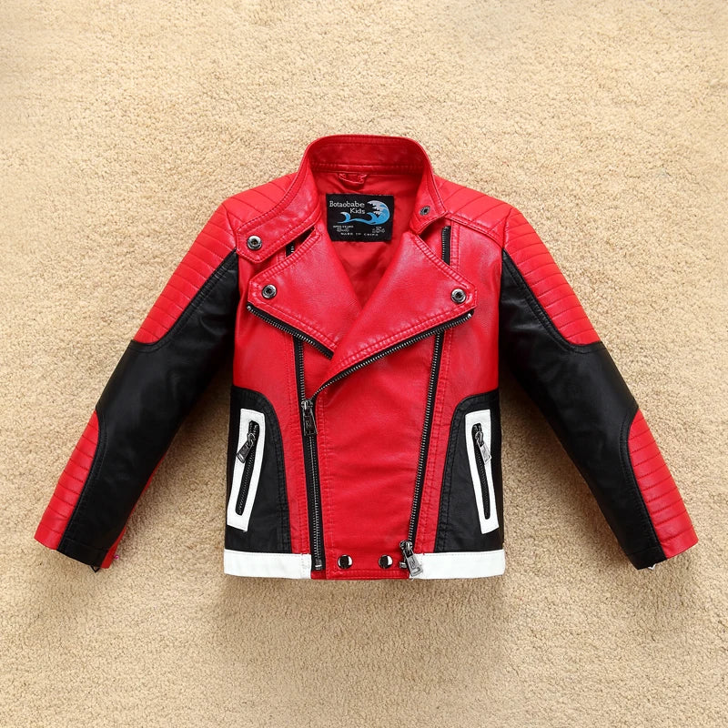 M&T Wear - Handsome Cool Design Boys Leather Motor Jacket For Autumn Spring Kids Warm Coat Bomber  Baby Toddler Winter Clothes 2-12 years