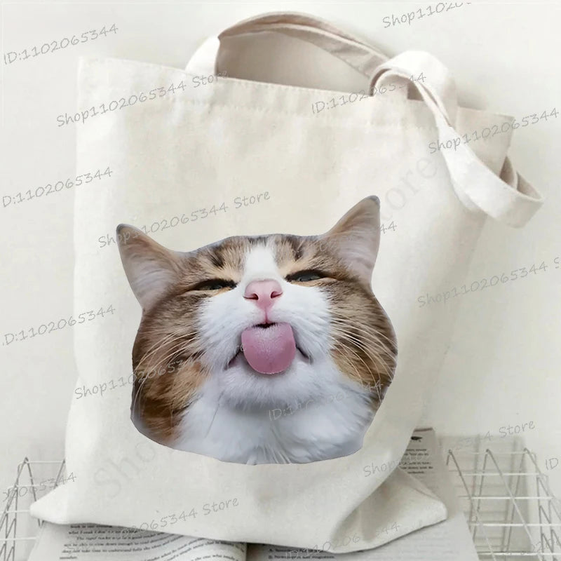 M&T Wear - Women’s Meme Cat Canvas Tote Bag | Funny Cartoon Shoulder Bag