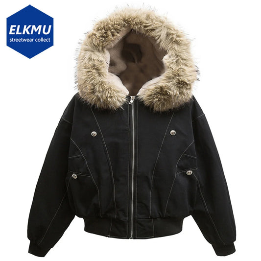 M&T Wear - Winter Jackets Fur Collar Parkas Coat Men Vintage Thicken Fleece Warm Jackets Streetwear Harajuku Hip Hop Padded Jackets Outwear