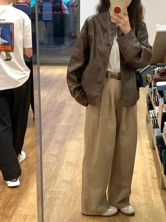 M&T Wear - Women's leather jacket for spring and autumn 2025, new high-end feel blazer, this year's popular short style for petite, vintage