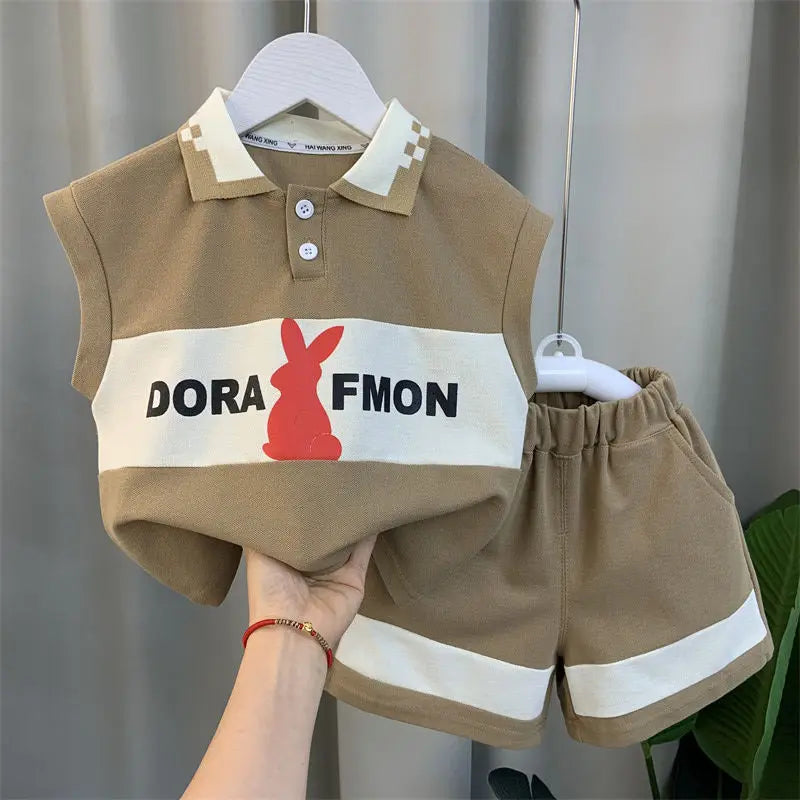 M&T Wear - Korean Children's Clothes 2025 Summer Kids Clothes Boys Outfits Baby Thin Short Sleeves Stripe Polo Shirt +Shorts Two Pieces Set